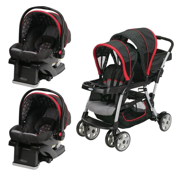 Graco Click Connect Double Seated Stroller and 2 Car Seats Travel
