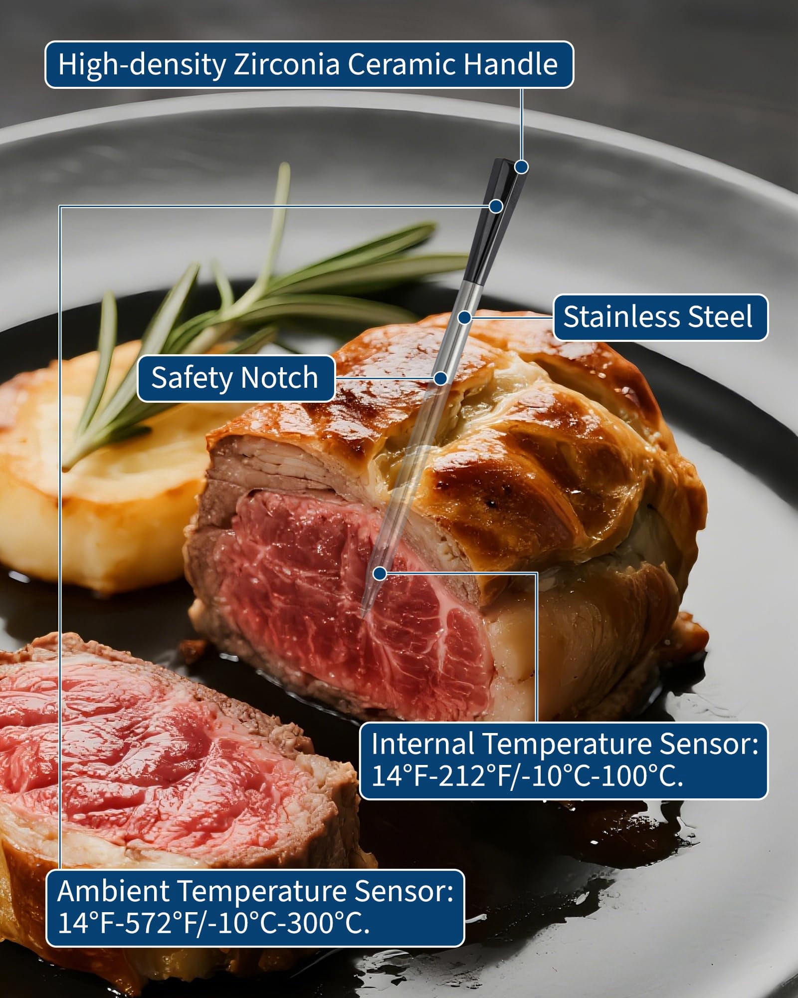 Smart Bluetooth Wireless Meat Thermometer, Long-Range Food Thermometer with Wireless Probe, Standalone Display Base, Dual Sensors, Perfect for BBQ, Oven, Smoker, Grill