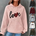 thumbnail image 5 of Hoodies for Women Graphic Heart Print Cute Long Sleeve Waffle Drawstring Pullover Spring Fall Sweatshirts with Pockets(Pink,XL), 5 of 5