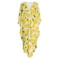 thumbnail image 4 of Xoenoiee Lemon Leaves Print Kaftan Dresses for Women Plus Size V Neck Caftans Long Batwing Sleeve Beach Cover Up High-Slit Summer Mumu Dresses, 4 of 7