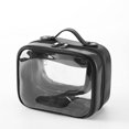 thumbnail image 1 of Bolsa de cosméticos transparente Bolsa de aseo de viaje de 2 capas Bolsa de maquillaje transparente con cremallera Bolsa de viaje transparente para artículos de tocador, (Negro), 1 of 5