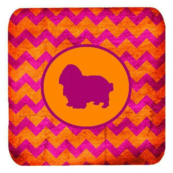 English Toy Spaniel Chevron Pink And Orange Foam Coasters, Set Of 4