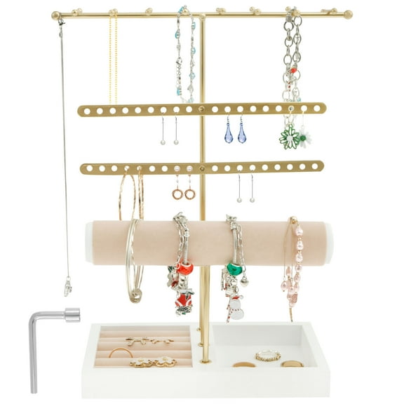 Jewelry Stand Holder Organizer 4-Tier Gold Jewelry Stand Sturdy Jewelry Hanger, Gift for Women, Gold Jewlery Tower for Necklace, Earring, Bracelet