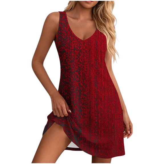 Erwazi Summer Dresses for Women Print V Neck Sleeveless Midi Dress A-Line Trendy Classic Daily Casual Dresses with Pocket