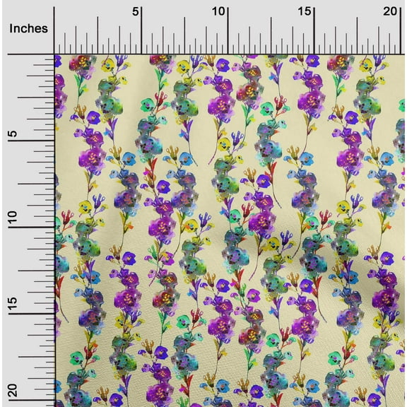 oneOone Silk Tabby Pale Yellow Fabric Florals Sewing Material Print Fabric By The Yard 42 Inch Wide-LQI