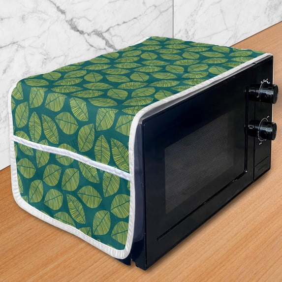 Botanical Microwave Oven Cover, Rhythmic Tropical Tree Leaves Lines Fresh Spring Nature Tone Print, Water Resistant Organizer with Pockets for Kitchen, 36" x 12", Yellow Green Dark Teal, by Ambesonne