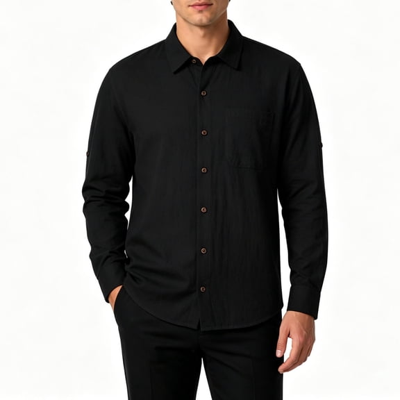 Cloudstyle Men's 100% Cotton Slim Fit Button Down Shirt Long Sleeve Casual Beach Top Wrinkle-Resistant with Chest Pocket