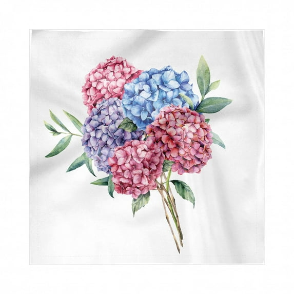 Hydrangea Decorative Napkins Set of 4, Romantic Nature Spring Bouquet of Watercolor Painting Love Flowers Illustration, Silky Satin Fabric for Brunch Dinner Party, 12", Multicolor, by Ambesonne