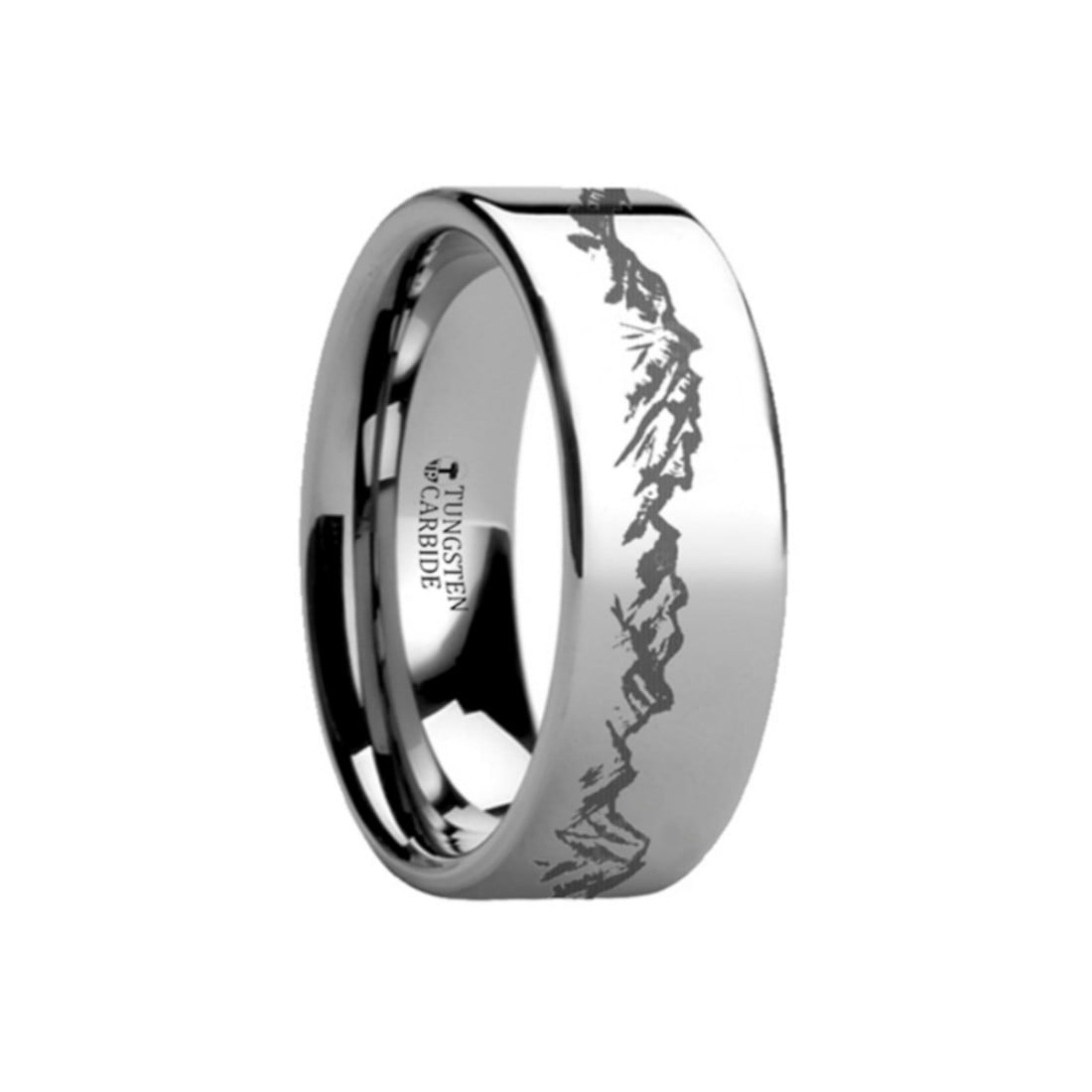 Thorsten Peaks Mountain Range Outdoors Landscape Ring Flat Black Tungsten Ring 6mm Wide Wedding Band from Roy Rose Jewelry