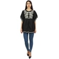thumbnail image 2 of Phagun Women's Summer Aari Work Handkerchief Sleeve Cotton Black Tunic Top-6, 2 of 9