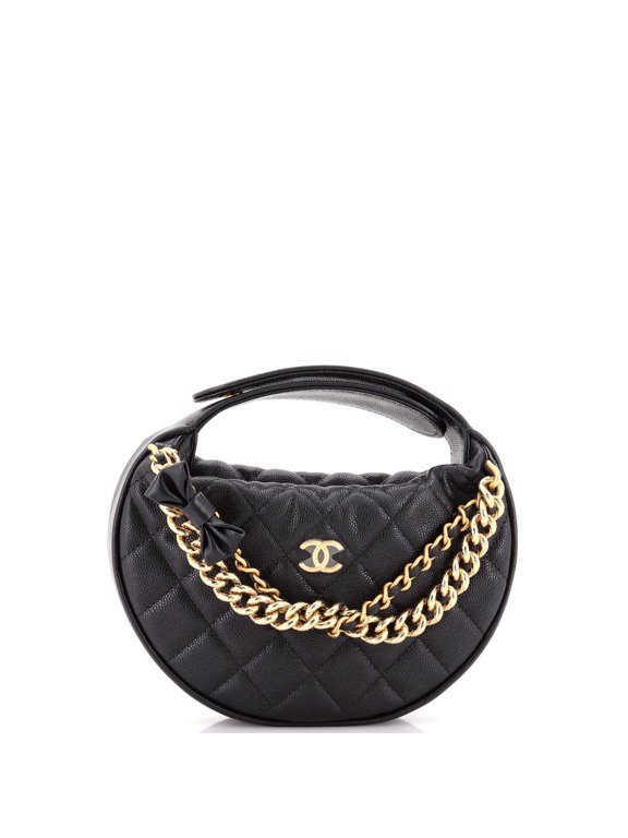 Pre-Owned Double Chain Bow Hobo Pouch Quilted Caviar Mini By Rebag