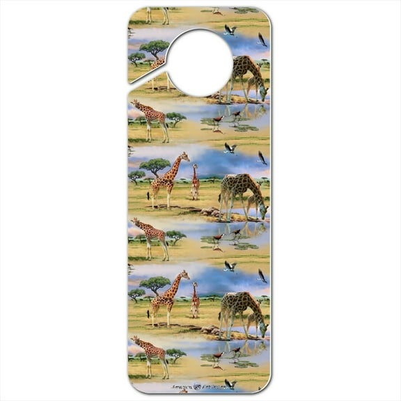 Giraffe Family African Animals Pattern Plastic Door Knob Hanger Sign