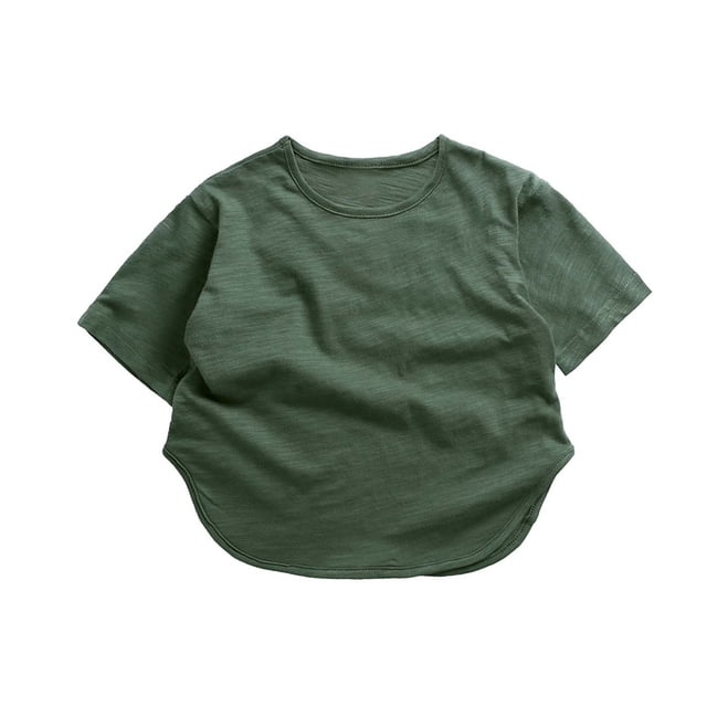 Ropa De Bebé (Niño O Niña) Traje De Niño Pequeño Verano De Manga Corta Sólido Caramelo Camiseta Suelta Verde Oliva Odeerbi LM103-10335