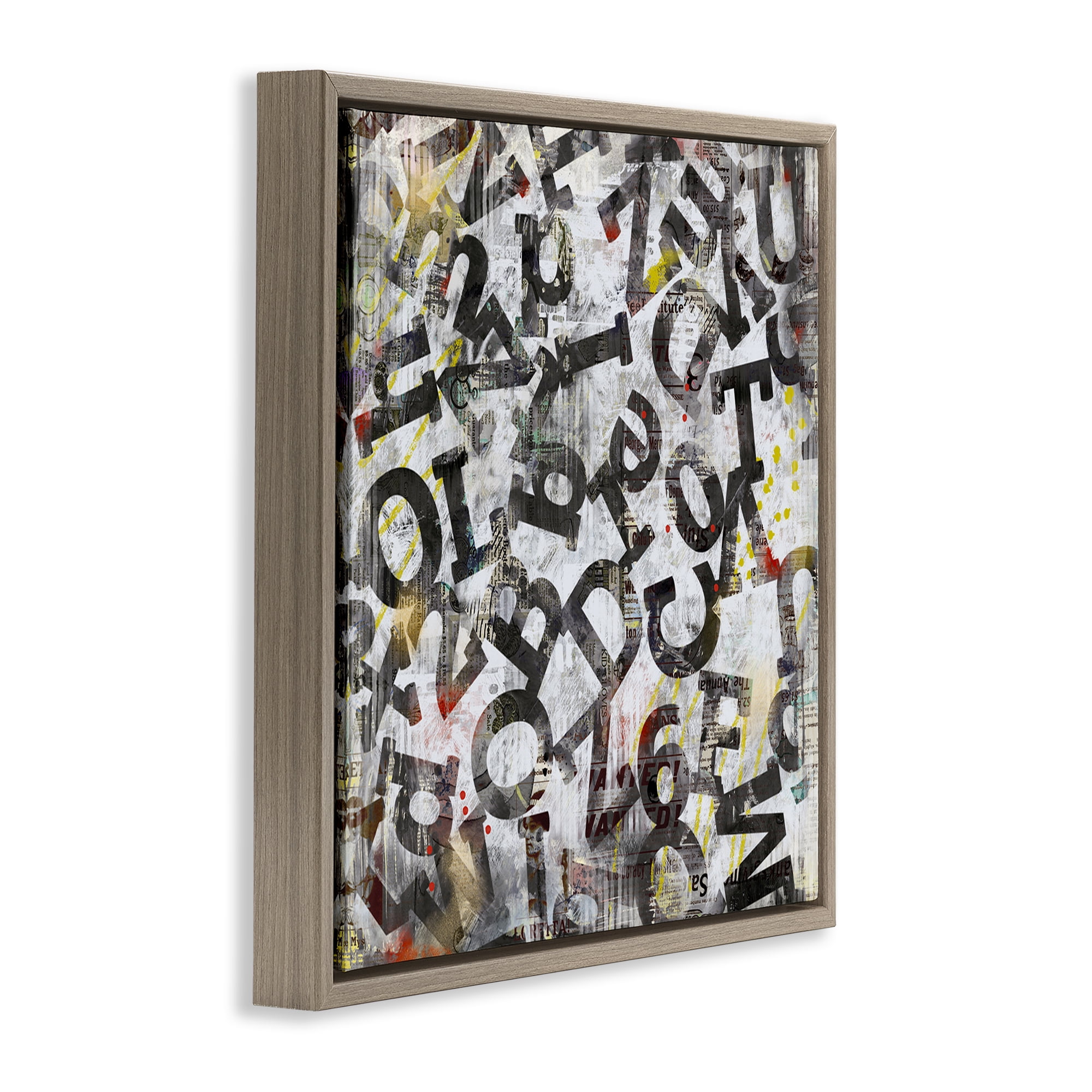 Stupell Industries Collaged Typography Letters Abstract Painting Brown Floater Framed Canvas Art Print Wall Art, 18 x 18