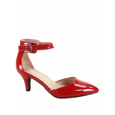 Sunrise-37 Women's Ankle Strap Buckle Pointy Toe Stiletto Low Heel Pumps Shoes