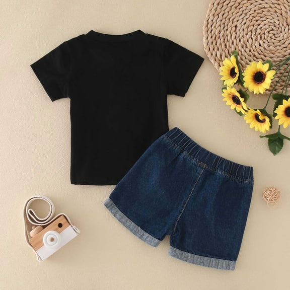 Vedolay Girl's Shorts Sets Girl's 2 Piece Outfits Floral Print Top and Shorts Set,Black 3-4 Years