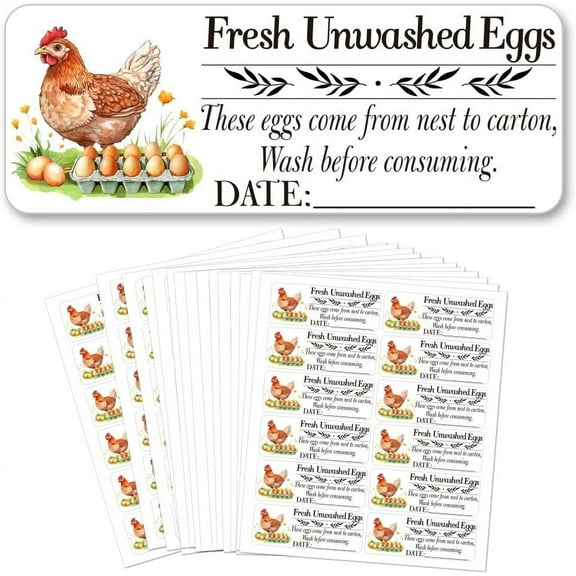 180 Pcs Fresh Unwashed Eggs Stickers Collected Date Writable 1x2.64 Inch(2.5x6.7cm) Chicken Farm Fresh Eggs Stickers PET Adhesive Egg Carton Labels for Egg Carton Box Container