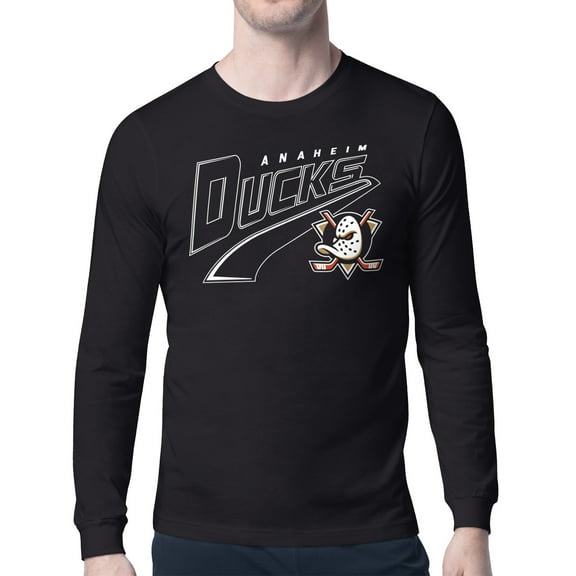 Men's Starter Black Anaheim Ducks Modern Tailsweep Long Sleeve T-Shirt