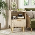 thumbnail image 2 of Gelloan Fluted Nightstand, Bed Side Table with Drawer, Solid Wood Feet, Open Storage, End Table with Raised Edge, for Bedroom, Dorm and Small Spaces,Natural, 2 of 8