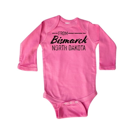 

Inktastic From Bismarck North Dakota in Black Distressed Text Gift Baby Boy or Baby Girl Long Sleeve Bodysuit
