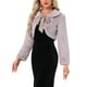 thumbnail image 1 of CHAQUETA CROP DE FALSO PELO PARA MUJERES INSPIRADA EN CHIC, BOLERO, CON LAZO EN LA PARTE DELANTERA, ABRIGO FLUFFY TAMAÑO XL, PURPURA POLVO, 1 of 6