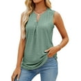 thumbnail image 4 of Meichang Sleeveless Tops for Women Dressy Casual Notch V Neck Tank Tops Trendy Eyelet Office Work Shirts Solid Loose Fit Summer Blouses Green XXL, 4 of 5
