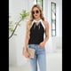 thumbnail image 5 of Blusas Sin Mangas con Cuello en V y Cordones para Mujer, Elegantes, de Oficina, con Bloques de Color, Informales, 2025. Negro M, 5 of 10