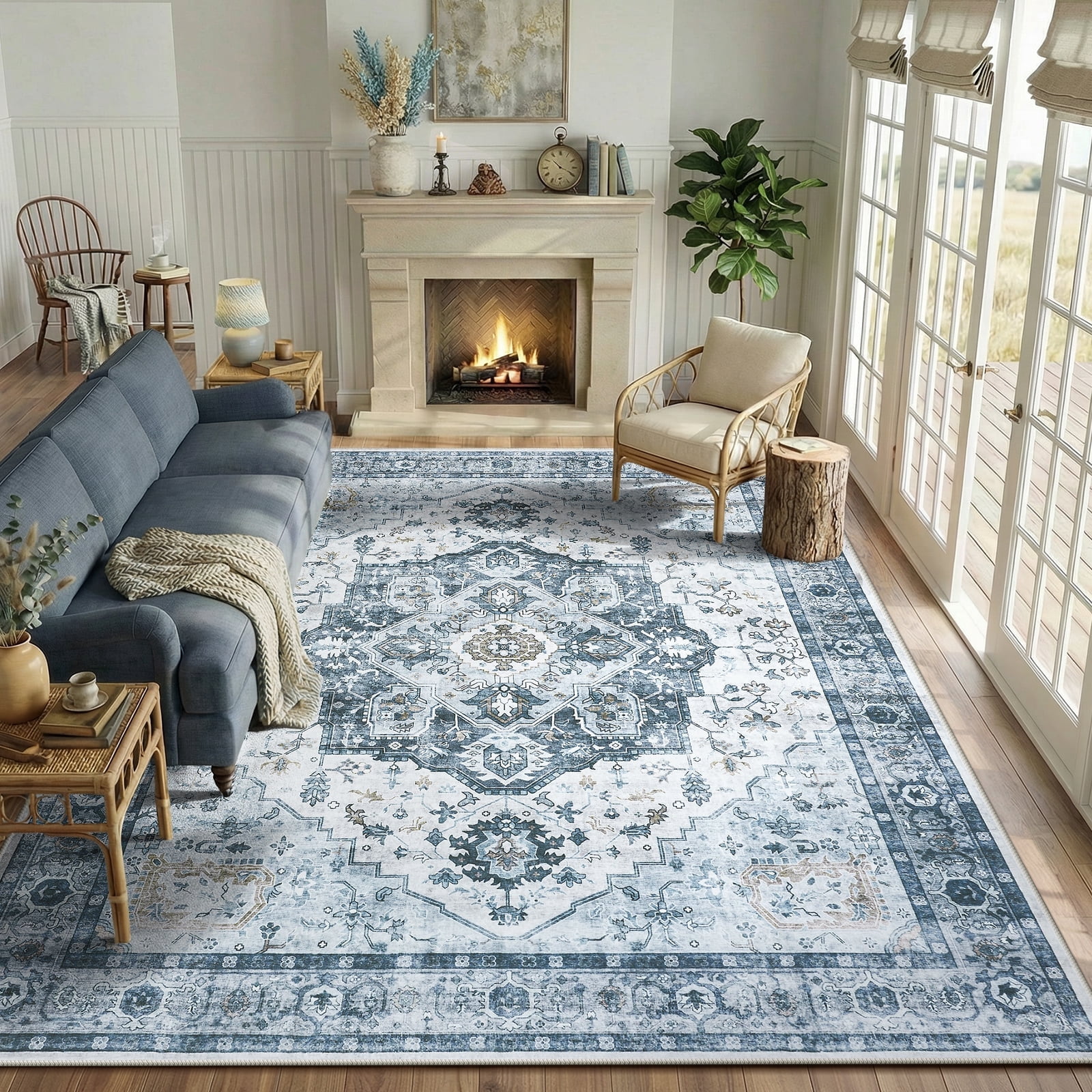 CHITOOMA 8'x10' Machine-washable Area Rugs for Living Room, Boho Area Rugs with Non-Slip Backing, Stain Resistant Non-Shed Carpet for Bedroom, Dining Room, Dorm, Office