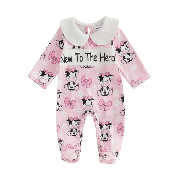 BemeyourBBs Western Baby Girl Cowgirl Outfit Newborn Hosptial Coming Home Outfits Infant Footed Romper Doll Collar Boots Cow Print Long Sleeve Footie Jumpsuit Fall Winter Spring Clothes