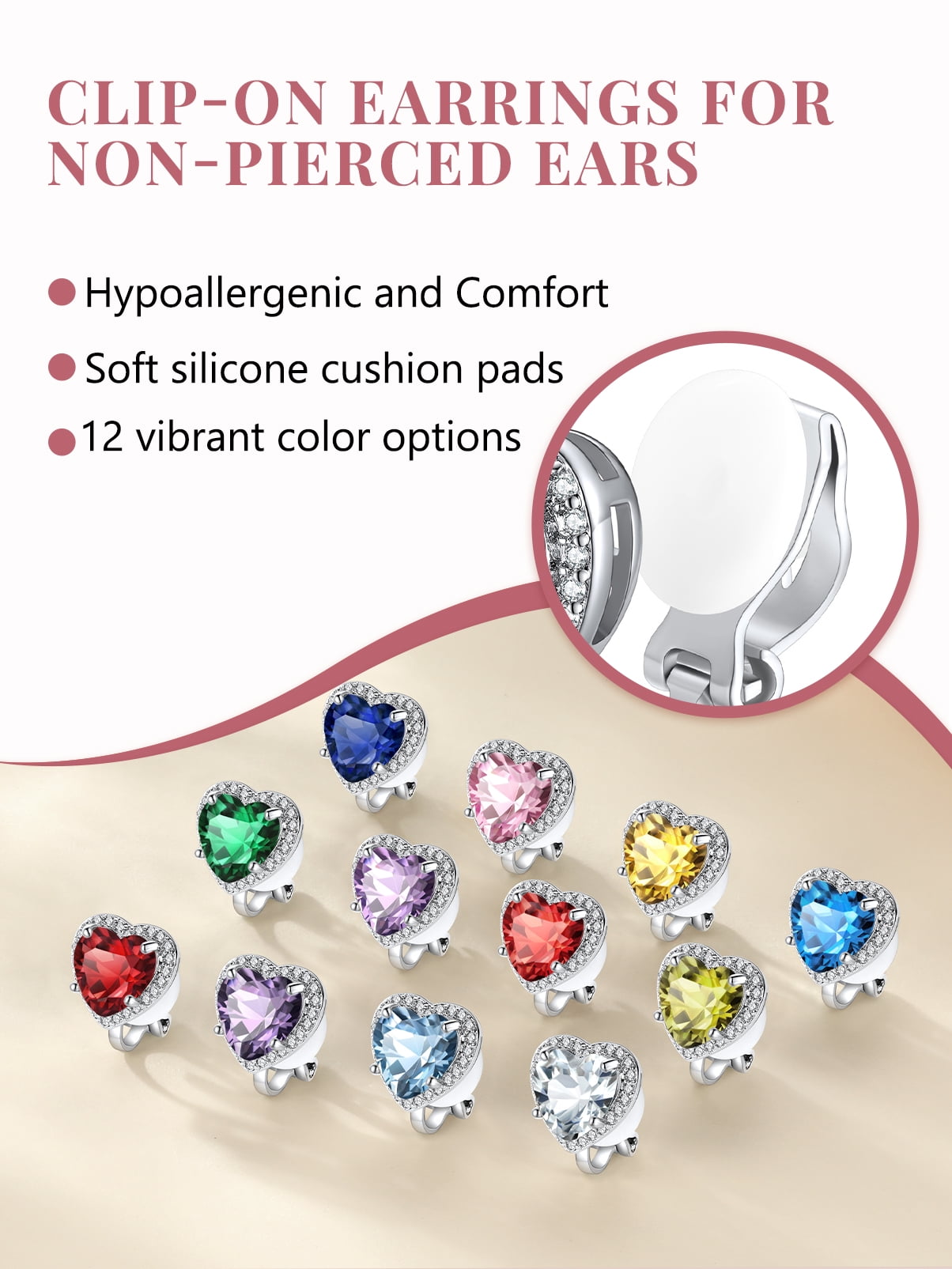 Silvora Clip on Earrings for Women October Pink Tourmaline Heart Birthstone Non Pierced Earring Jewelry Gift for Daughter Birthday Thanksgiving