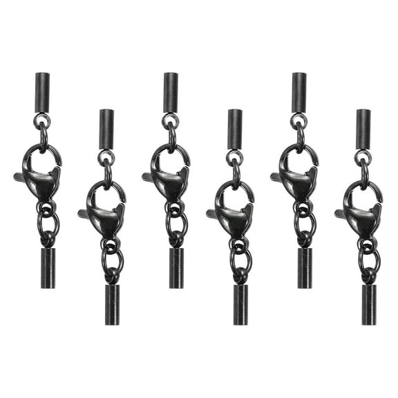 Uxcell 6Pcs Lobster Claw Clasp with Cord End Caps, 1.5mm ID Stainless Steel Necklace Cord Ends, Leather Fold Over Clasp Connector for Bracelet DIY Crafting Jewelry Making, Black(Style 2)