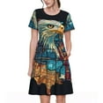 thumbnail image 1 of Disketp Stained Glass Eagle USA para Vestido de Manga Corta para Mujeres, Vestidos de Verano para Mujeres, Casual y Holgado para la Playa, 1 of 6