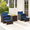 thumbnail image 4 of Costway 5 PCS Patio Rattan Furniture with 2 Wicker Ottomans & Tempered Glass Coffee Table Navy, 4 of 10