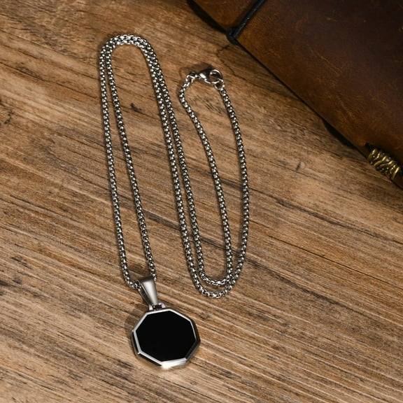 Minimalist Geometric Necklaces for Men, Waterproof 14K White Gold Octagon Pendant Collar, Casual Gifts for Him Jewelry