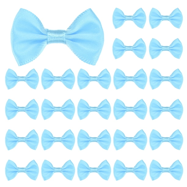 Uxcell 120-Pack Mini Lazo de Cinta Artesanal 1.5x1 Pulgada de Tela a Cuadros de Satén para Manualidades DIY Azul Claro