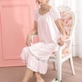 thumbnail image 4 of Defitshape Women's Cotton Pajama Dress Soft Long Frilly Nightgown Cute Lace Short Sleeve Ruffle Vintage Sleeping Shirt Sleepwear Pink Medium, 4 of 4