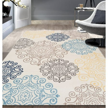 - Cream Modern Floral Swirl Design Nonslip/Nonskid Area Rug or Runner