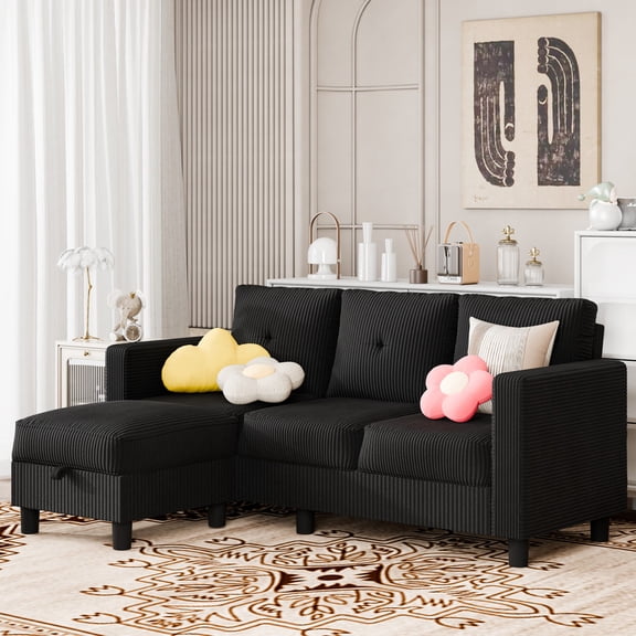 Sobaniilo Convertible Sectional Sofa Couch, Modern Linen Fabric L-Shaped 3-Seat Sofa Sectional with Reversible Chaise for Small Space (Beige)