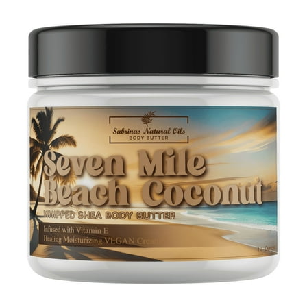 Sabrinas Natural Oils Seven Mile Beach Coconut Long-Lasting Hydrating Vitamin E Body Butter, 12 Ounce