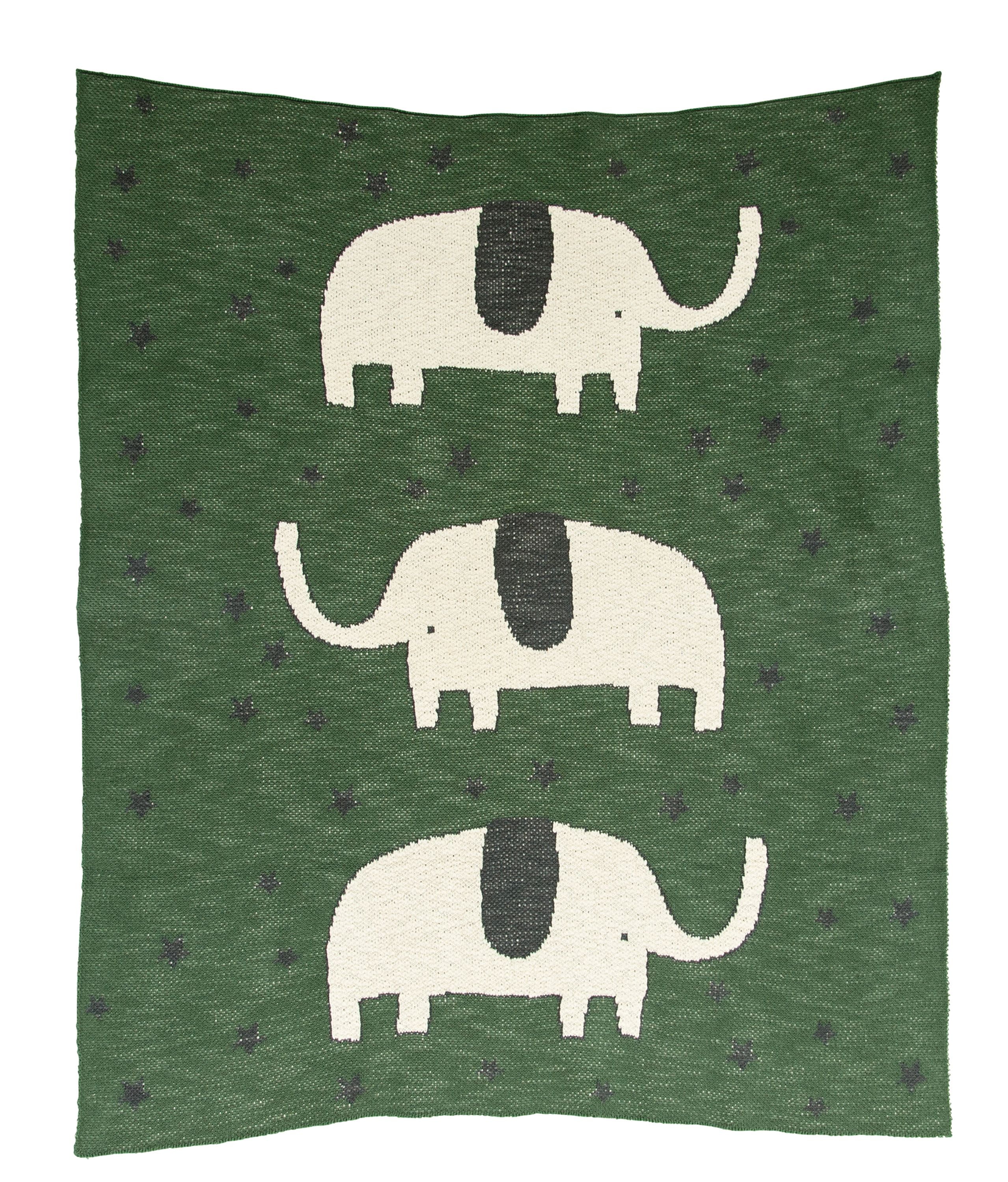 Creative CoOp Elephants & Stars Green Cotton Knit Baby Blanket