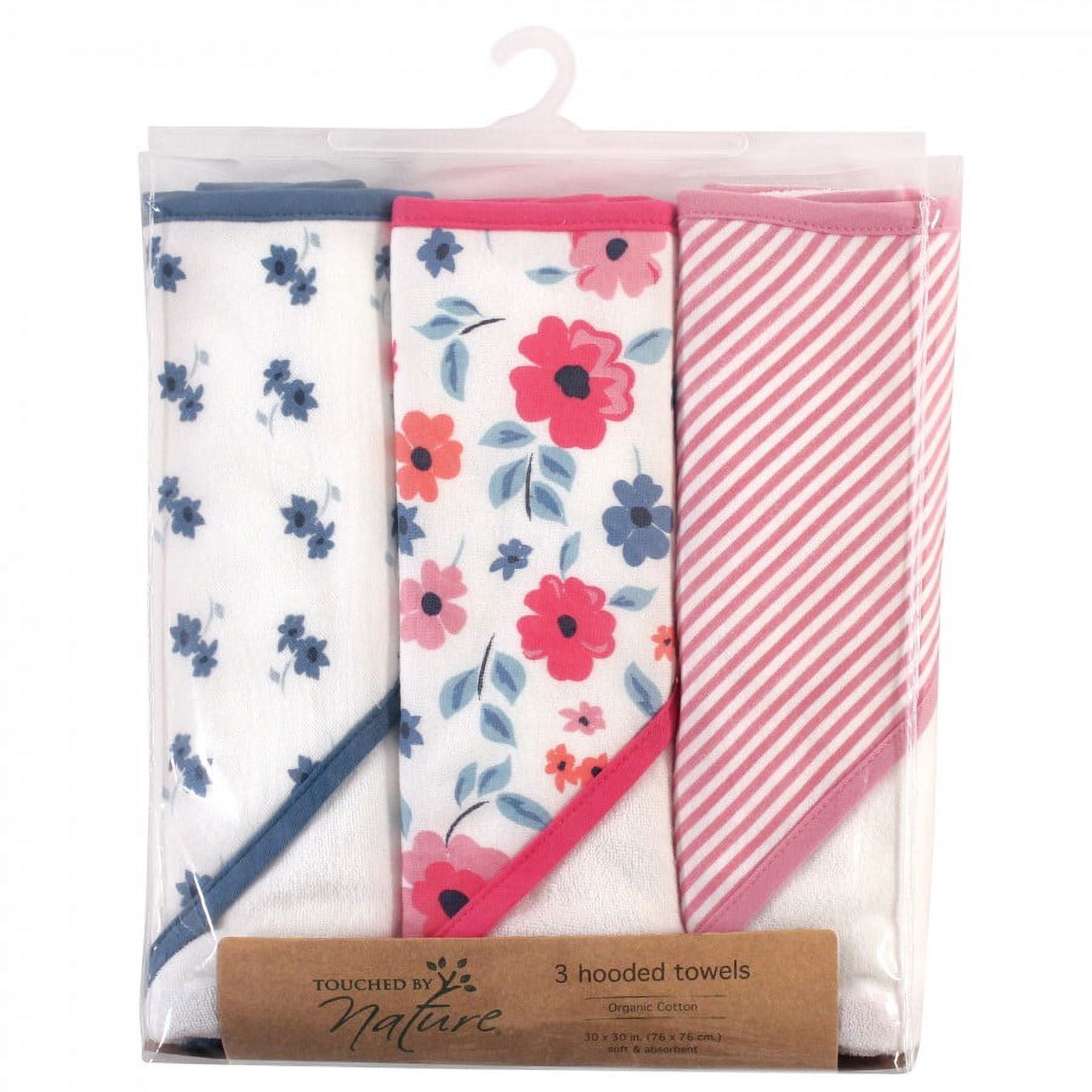 Touched by Nature Baby Girl Organic Cotton Hooded Towels, Garden Floral, One Size