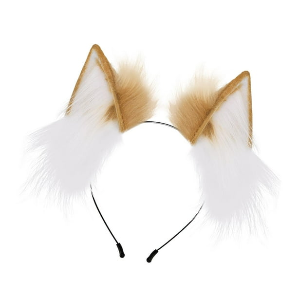 Tocado con orejas de zorro y orejas de gato, accesorio para el cabello Caqui