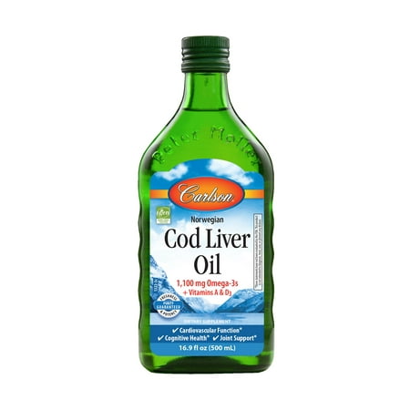 Carlson Cod Liver Oil - Carlson Norwegian Cod Liver Oil + Vitamins A & D3, 1100 Mg Omega-3, 16.9 Fl Oz.