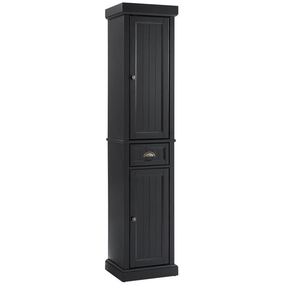 Crosley Furniture Seaside Tall Coastal Wood Linen Cabinet in Distressed Black