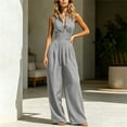 thumbnail image 4 of Women's Sleeveless Jumpsuit, Turndown Collar V-Neck With Pockets, Fashion One-Piece Pants For Office & Casual Outings Gray M, 4 of 7
