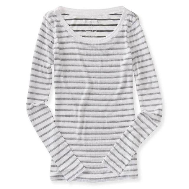 Camiseta gráfica a rayas Aeropostale para mujer, gris, grande Aeropostale Camiseta gráfica