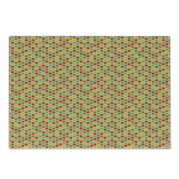Honeycomb Cutting Board, Colorful Composition with Geometrical Elements Bee Hive Theme Abstract Design, Decorative Tempered Glass Cutting and Serving Board, in 3 Sizes, by Ambesonne