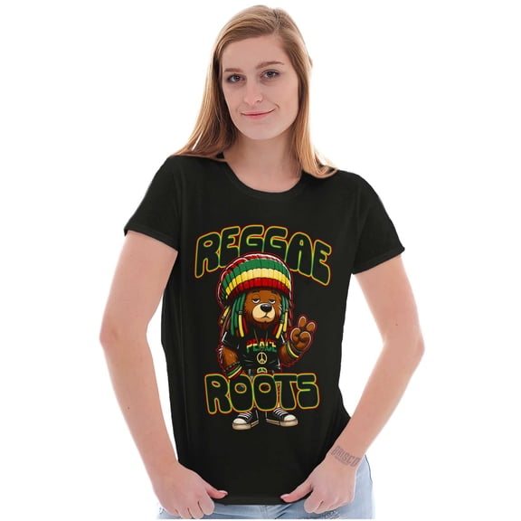 Reggae Roots Rastafari Teddy Bear Womens Slim Fit Graphic Tee Brisco Brands S