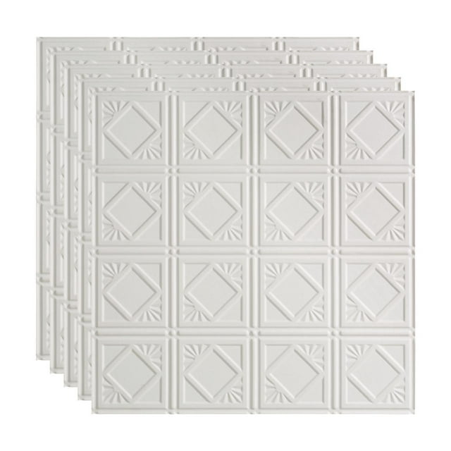 FASÄDE Traditional 4 Decorative Vinyl 2ft x 2ft Lay in Ceiling Panel in Matte White (5 Pack)
