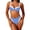Blue, variant on Women's Underwire Bikini Sets, Color Block 2 Piece Tummy Control Swimsuits, Supportive Push Up High Leg Thong Bathing Suit High Waisted Swimwear